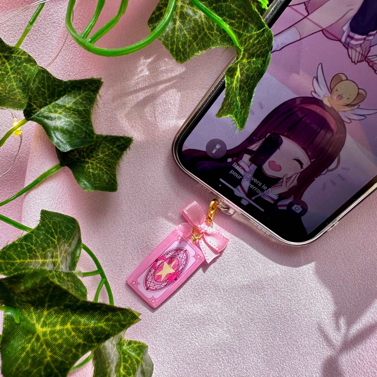 Porte-clé Sakura Cardcaptor carte The Hope avec nœud rose