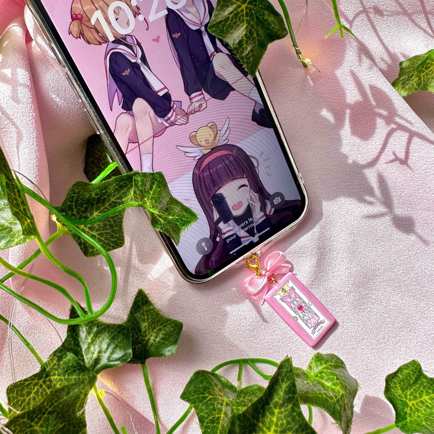 Porte-clé Sakura Cardcaptor carte The Hope avec nœud rose
